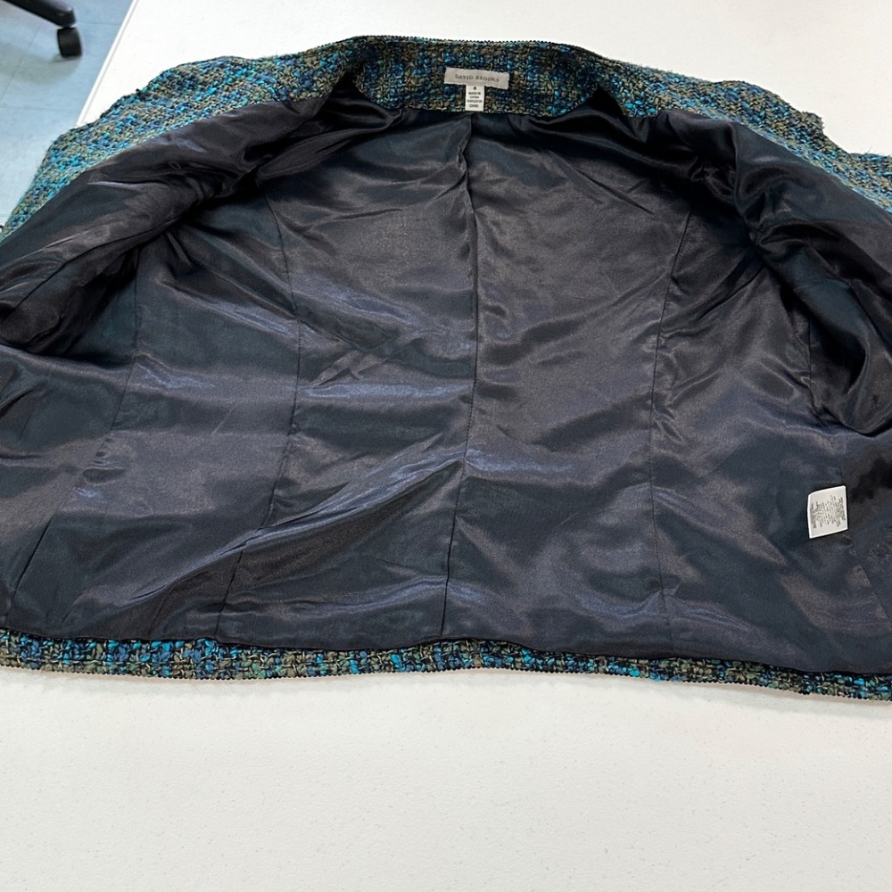 Vintage David Brooks Blue Green Tweed Fully Lined Cardigan Jacket Tassels Sz 8 - Picture 15 of 15